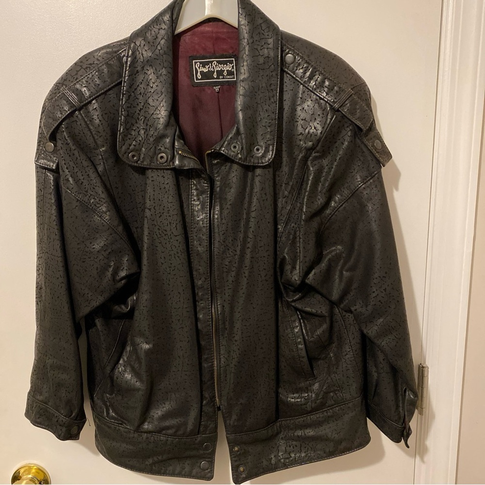 Vintage Gino do Giorgio Cracked Texture Black Leather Jacket Men’s Size Medium